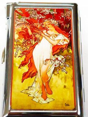 Sharp Art Nouveau Cigarette Case W/Built In Butane Lighter